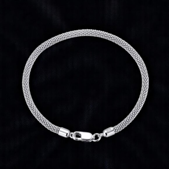 Rinntin Jewelry - 925 Sterling Silver Italian Popcorn Chain Mesh Bracelet